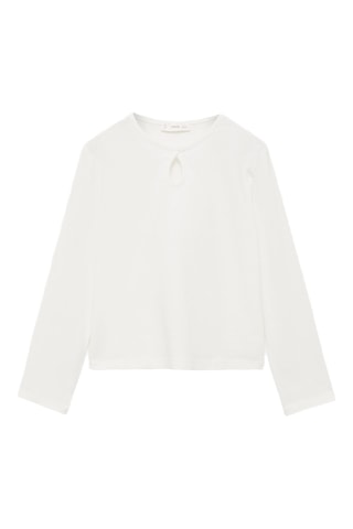 T-shirt coton manches longues - Blanc cassé