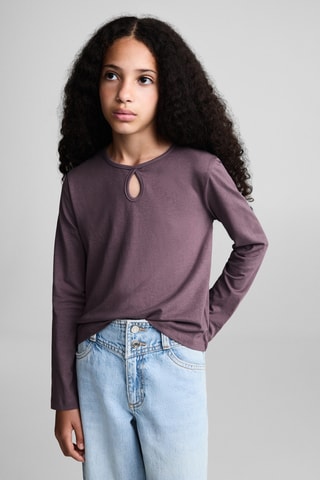T-shirt coton manches longues - Violet