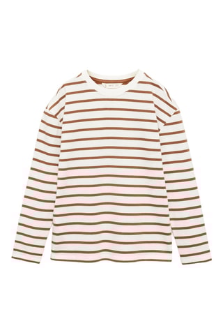 T-shirt manches longues rayures - Blanc et camel