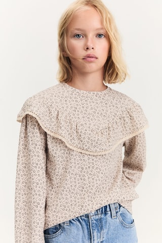 Blouse à fleurs volantée - Sable