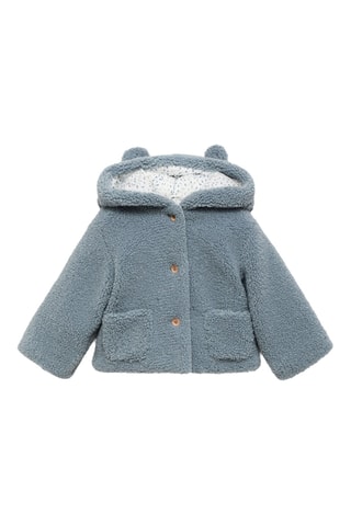 Manteau imitation mouton retourné capuche - Bleu