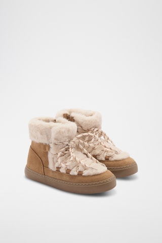 Bottines en cuir et fourrure - Marron et beige
