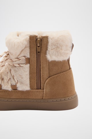 Bottines en cuir et fourrure - Marron et beige
