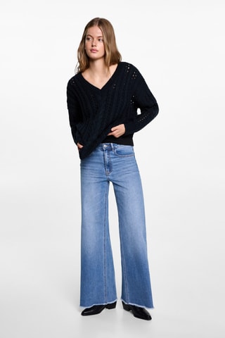 Pull-over maille tressée - Bleu marine