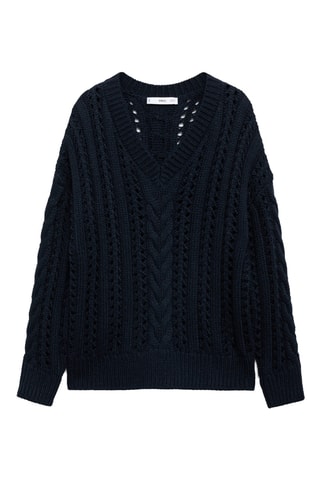 Pull-over maille tressée - Bleu marine