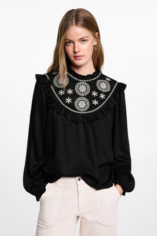 Blouse fluide détails brodés - Noir