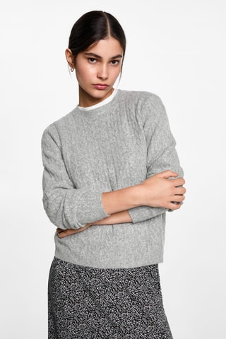 Pull-over maille tressée - Gris chiné