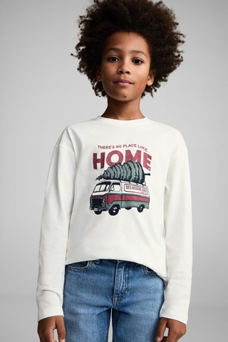 T-shirt manches longues imprimé - Blanc cassé