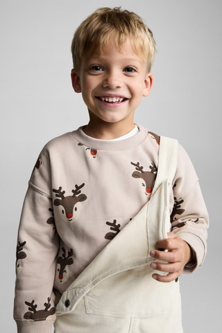 Sweat-shirt imprimé rennes - Sable