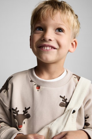 Sweat-shirt imprimé rennes - Sable