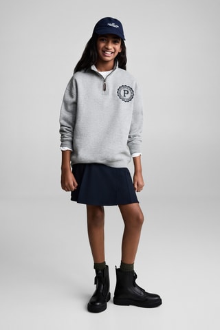 Sweat-shirt coton détails brodés - Gris chiné