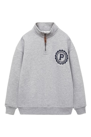 Sweat-shirt coton détails brodés - Gris chiné