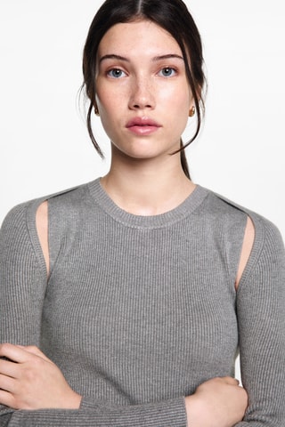 Pull-over maille côtelée manchons - Gris