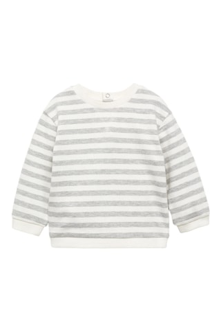 Sweat-shirt coton rayures - Gris chiné