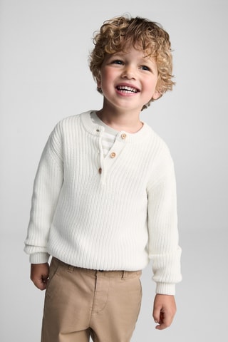 Pull-over maille col boutonné - Blanc cassé