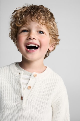 Pull-over maille col boutonné - Blanc cassé