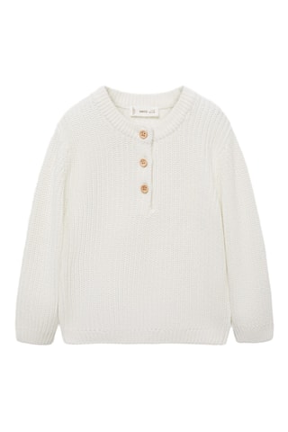 Pull-over maille col boutonné - Blanc cassé