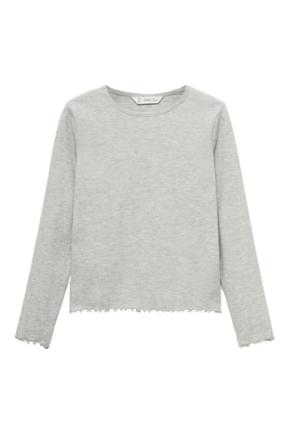 T-shirt côtelé manches longues - Gris clair chiné