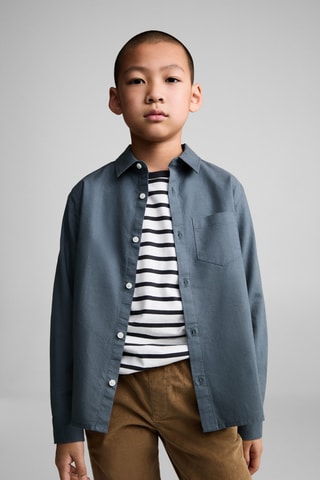 Chemise coton à poche - Bleu