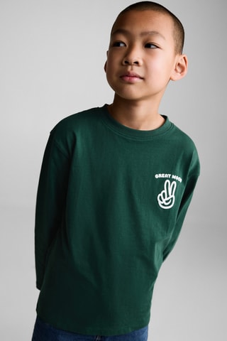 T-shirt manches longues imprimé - Vert foncé