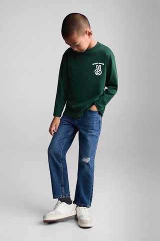 T-shirt manches longues imprimé - Vert foncé