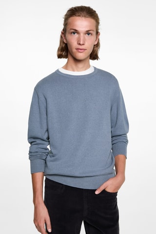 Pull-over maille coton lin col rond - Bleu