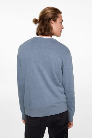Pull-over maille coton lin col rond - Bleu