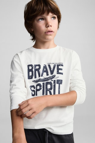 T-shirt en coton imprimé - Blanc cassé