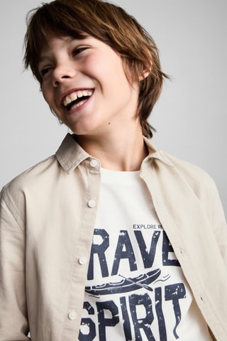 T-shirt en coton imprimé - Blanc cassé