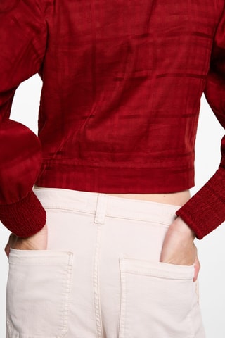 Blouse coton détails froncés - Rouge