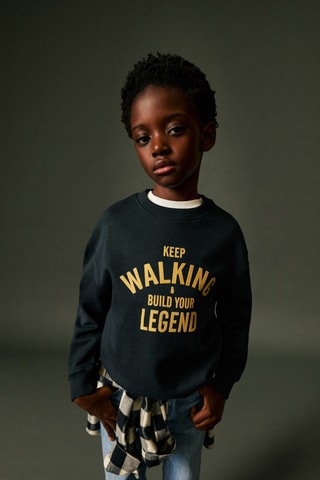 Sweat-shirt imprimé détail texturé - Noir
