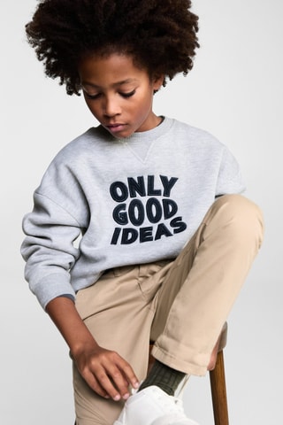 Sweat-shirt coton détails brodés - Gris chiné