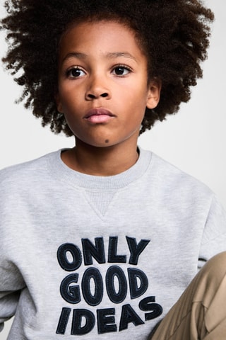 Sweat-shirt coton détails brodés - Gris chiné