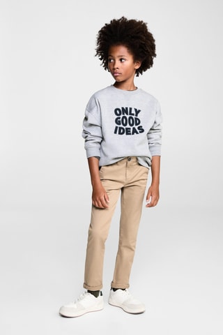 Sweat-shirt coton détails brodés - Gris chiné