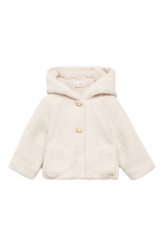Manteau imitation mouton retourné capuche - Blanc cassé
