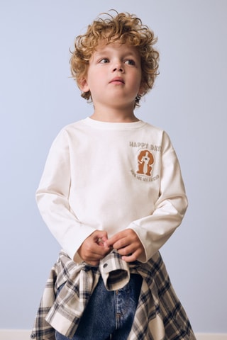 T-shirt manches longues imprimé - Blanc cassé