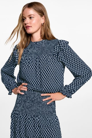 Blouse imprimée froncée - Bleu marine