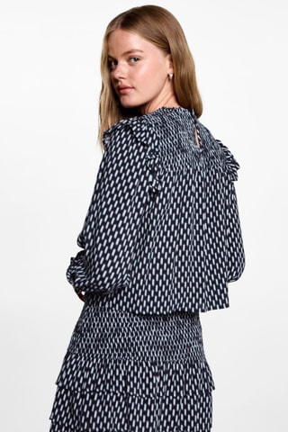 Blouse imprimée froncée - Bleu marine