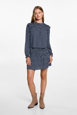 Blouse imprimée froncée - Bleu marine