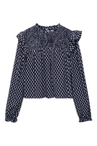 Blouse imprimée froncée - Bleu marine