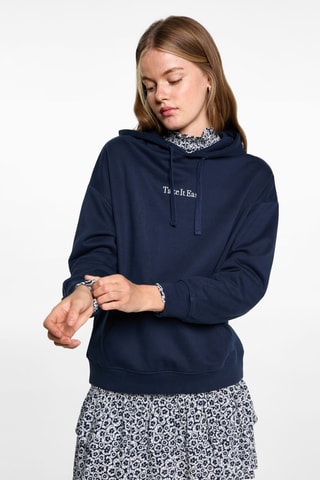 Sweat-shirt coton détails brodés - Bleu marine