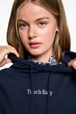 Sweat-shirt coton détails brodés - Bleu marine