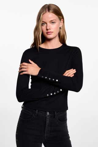 T-shirt manches longues studs - Noir