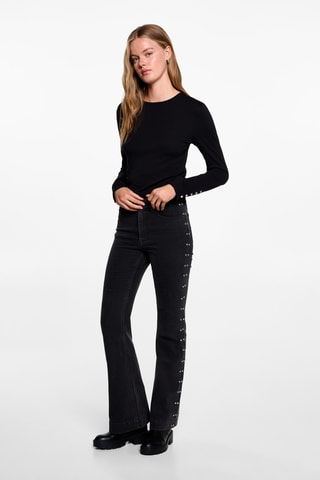 T-shirt manches longues studs - Noir