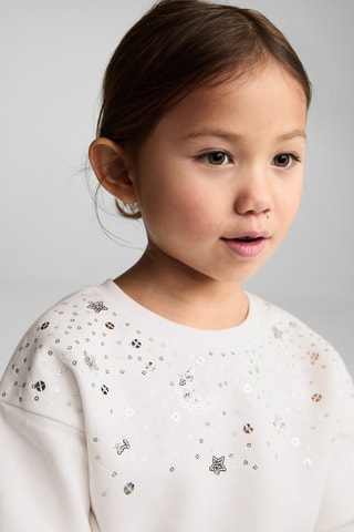 Sweat-shirt détail paillettes - Blanc cassé