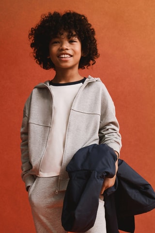Sweat-shirt zippé à capuche - Gris chiné