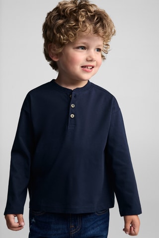 T-shirt coton manches longues - Bleu marine