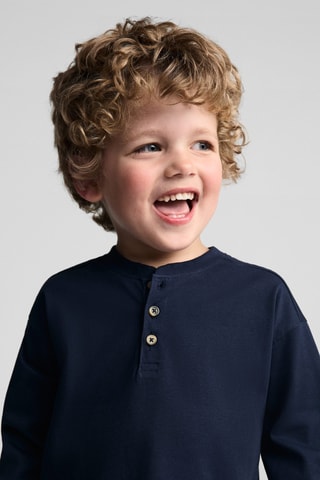 T-shirt coton manches longues - Bleu marine