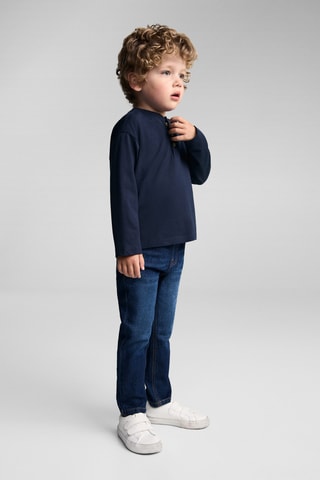 T-shirt coton manches longues - Bleu marine