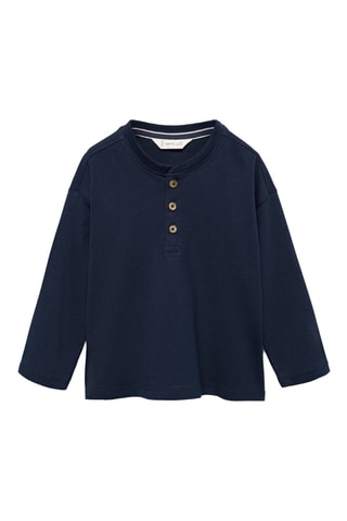 T-shirt coton manches longues - Bleu marine